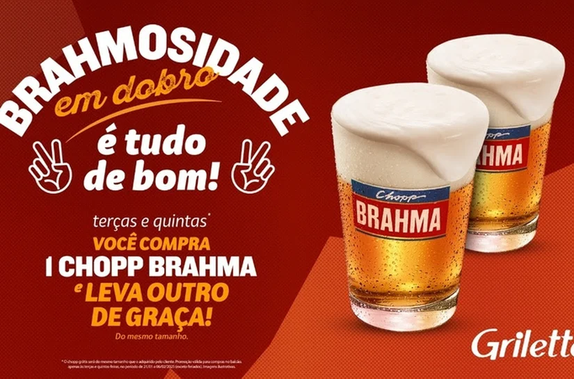 Griletto oferece chope Brahma em dobro às terças e quintas